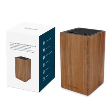 KITCHENDAO Deluxe Universal Knife Block with Slots for Scissors and Sharpening Rod - Acacia Wood Knife Block For Safe, Space Saver Knives Storage - Unique Slot Design to Protect Blades
