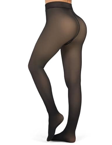 KBVOT Fleece Lined Tights Women Sheer Warm Pantyhose Leggings Fake Translucent Thermal Winter Thick Tights for Dresses