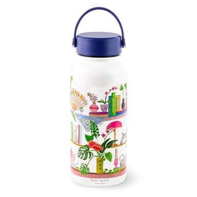 Kate Spade New York Large Insulated Stainless Steel Water Bottle, 33 Ounce Metal Water Bottle, Double Wall Travel Tumbler with Lid, Bookshelf