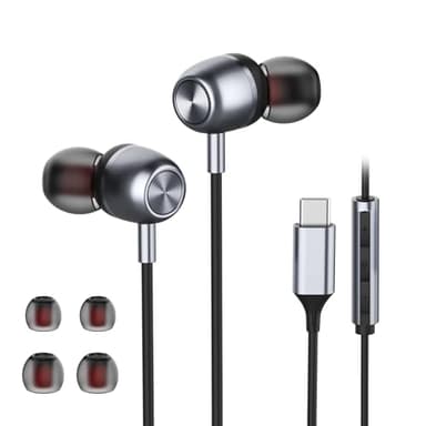 USB C Headphones for Samsung S26 S25 S24 S23 FE S22 S21 S20 A53 A54 Wired Earbuds Metal in-Ear Type C Earphone with Microphone Volume Control Bass Stereo for iPhone 17/16/15 Pro Max