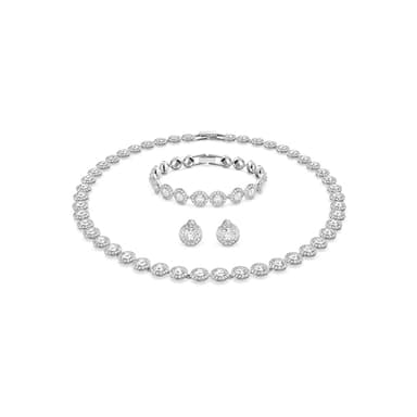 Swarovski Crystal Authentic Angelic All Around Set of Necklace, Bracelet and Earrings, White, Rhodium Finish- Women's Hypoallergenic Sparkling Jewelries - Nickel Free Crystal Jewelry Collection