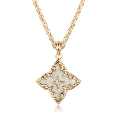 Fettero Gold Clover Necklace for Women Dainty 14K Gold Plated CZ Pendant Necklace Charm Colorful Clover Pendant Lucky Necklaces for Women Jewelry - White Mother of Pearl