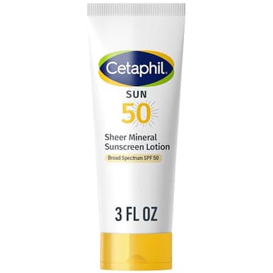 CETAPHIL Sheer Mineral Sunscreen Lotion for Face & Body 3 fl oz 100% Mineral UVA/UVB Filters: Zinc Oxide & Titanium Dioxide Broad Spectrum SPF 50 For Sensitive Skin Dermatologist Recommended Brand