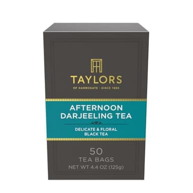 Taylors of Harrogate Afternoon Darjeeling, Black Tea, Pillow Bags 50 Count (Pack of 1), Delicate, Sweet & Floral, Caffeinated, Enjoy Hot or Iced, 50 Teabags