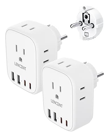 LENCENT 2 Pack Germany France Travel Power Adapter, Schuko Type E/F Power Plug Adaptor with 4 USB Ports(2 Type C), 4 Outlet Converter, US to EU Spain French German Greece Norway Iceland South Korea