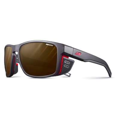 Julbo Shield Mountain Sunglasses - Transluscent Black/Neon Orange Frame - Brown Lens (REACTIV 2-4 Polarized)