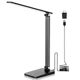 LED Desk Lamp for Home Office, 3 Levels Dimmable Desk Light with USB Charging Port, Small Study Lamp, Reading Light for Table, Black, 5000K