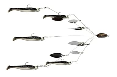 Fishing Vault Fully Rigged 5 Arms 8 Bladed Umbrella Rig Bass Lure W/Swim Baits and Jig Heads Included