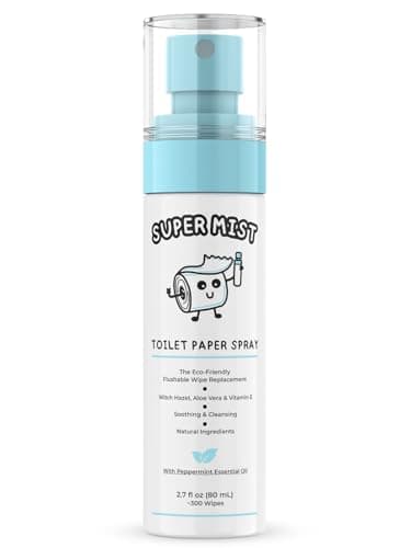 Super Mist Toilet Paper Spray (2.7 fl oz/300+ Uses) – Upgrade Toilet Paper into a Gentle, Cleansing Wipe | Soothing Formula with Witch Hazel, Aloe Vera & Refreshing Peppermint Oil | Travel Friendly