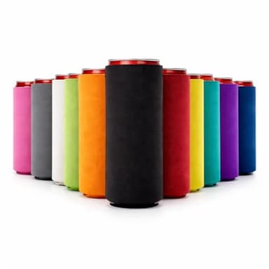Slim Can Cooler Sleeves 12 Pack– Blank Foldable Neoprene 12oz Can Insulators – Skinny Beverage Coolers for Beer & Soda – Sublimation-Ready (Assorted)