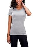 LUYAA Women's Workout Compression Shirts Short Sleeves Seamless Cycling Fishing Trecking Slim Fitted Tops Grey S