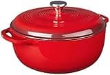 Lodge 7.5 Quart Enameled Cast Iron Dutch Oven with Lid – Dual Handles – Oven Safe up to 500° F or on Stovetop - Use to Marinate, Cook, Bake, Refrigerate and Serve – Island Spice Red