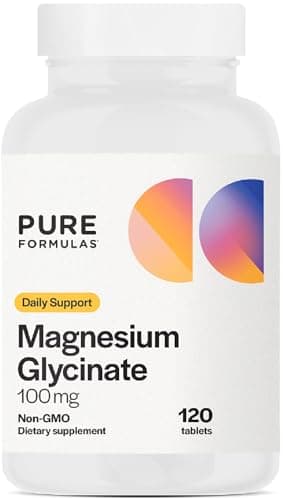 PureFormulas Magnesium Glycinate 100 mg Daily Support for Stress, Nerves, Sleep, Muscles, Metabolism Pure Magnesium Glycinate Supplement for Women and Men Magnesio Non-GMO 120 Tablets