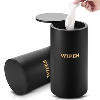 Willinglong Refillable Wet Wipes Dispenser Disinfecting Wipe Container with Magnetic Lid Stylish Decorative Bamboo Holder for Bathroom Kitchen Countertop Home Office Storage Cleaning(Black)