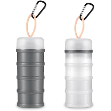 Baderke 2 Pcs Protein Powder Container with Funnels Stand, 4 Stackable Leakproof Protein Powder Dispenser, Portable Keychain Powder Container for Workout, Fitness, Travel(Gray, White)