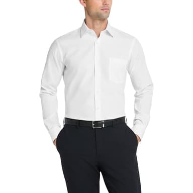 Van Heusen Men's Dress Shirt Fitted Poplin Solid, White, 16.5" Neck 34"-35" Sleeve