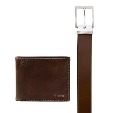 Fossil Leather Derrick Bifold & Adjustable Belt Gift Set , Brown (Model: MLG0658201)