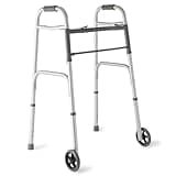 Dr. Dunley Lightweight Aluminum Walker with 5" Wheels, Easy Push-Button Mechanism