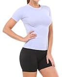 MathCat Workout Shirts for Women Short Sleeve, Workout Tops for Women, Quick Dry Gym Athletic Tops，Seamless Yoga Shirts Blue