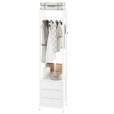 YMYNY Coat Racks, Clothes Rack with Drawers, Freestanding Tall Closet Organizer with 3 Fabric Drawers, Clothes Stand for Hanging Shirts, Coat,15.35" L×11.41" W×70.47" H, White UHGR001W