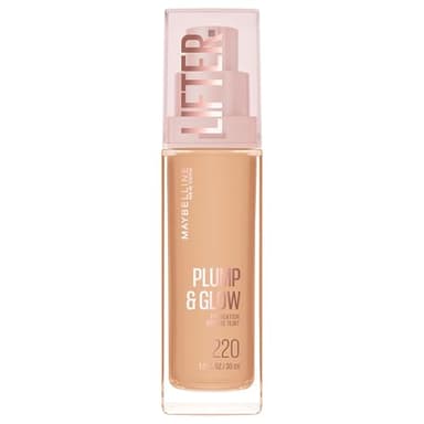 Maybelline Lifter Plump & Glow Foundation, Liquid Foundation with 2% Niacinamide + Hyaluronic Acid, Plumping and Brightening Face Makeup, 220, 1 Count