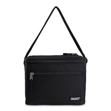 PackIt Freezable Essential Lunch Cooler, Black, Built with EcoFreeze Technology, Fully Freezable, Collapsible, Reusable, With Adjustable Crossbody Strap, Top Clip Handle, Designed for Fresh Office
