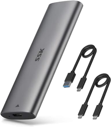 SSK NVMe SATA SSD Enclosure, Tool-Free M.2 to USB Adapter USB C 3.2 Gen 2 10Gbps NVMe 6Gbps SATA M-Key / B+M Key External SSD Reader with UASP Trim, for 2230 2242 2260 2280 SSDs