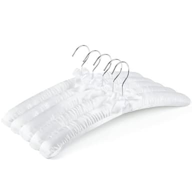 Amber Home 5 Pack 17 Inch Large White Satin Padded Hangers for Women Clothing, Anti Slip Cushioned for Sweaters, Silk Fancy Dress for Wedding, Delicate Cashmere