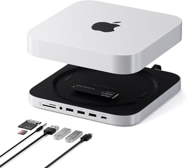 Satechi Mac mini Hub & Stand with SSD Enclosure for NVME/SATA M.2, Mac mini Dock with USB C 10Gbps, 3 USB A 5/10Gbps, 2.0 Audio Jack, for Mac Studio, Mac mini M2/M1 (Not Compatible with M4) - Silver