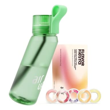 air up water bottle (22 oz) for school, sports, gym | includes 5 scent pods & straw | flavored bottle in green – also for kids, boys, girls | no calories, sugar-free and suitable for carbonation