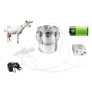 3L Goat Milking Machine,Rechargeable Battery Milker Powered Pulsation Vacuum Pump with 2 Teat Cups,Stainless Steel Buckets for Goats(13200mAh Battery) (3L)