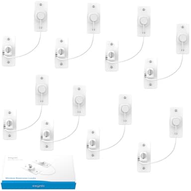 eSynic Durable Window Safety Locks 8-Pack - Child & Pet Proof Cable Window Restrictors with Key Options- No Drill Adhesive & Screw 2 Way Installation for UPVC/Wood/Metal Windows & Doors