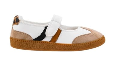 Corkys Footwear Hey Girl Womens Calm Down Sneaker – A Mary Jane Inspired Slip-On Sneaker with Hook-and-Loop Closure, Cushioned Insole, and Two Side Stripes - Sand, Size 8