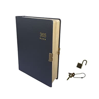 XIAMUY Vintage 365 Journal With Lock And Key, A5 Blank Page Diary For Women Men, Black Hardcover Notebook For Sketch, Writing, Drawing