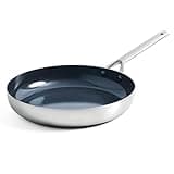 Blue Diamond Tri-Ply Stainless Steel Ceramic Nonstick Frying Pan Skillet, 8 Inch, PFOA-Free PFAS-Free, Multi Clad, Induction, Dishwasher Safe, Oven Safe, Healthy Cooking, Silver