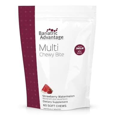 Bariatric Advantage Multi Chewy Bite - Soft Chew Multivitamin for Bariatric Surgery Patients - Chewable Multivitamin with Folic Acid, Vitamin D3 & More - Strawberry Watermelon Flavor - 60 Count