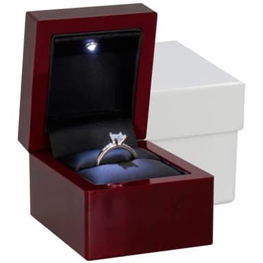 Noble Luxury Ring Box with Light - Unique LED Engagement Ring Box for Proposal Ring or Special Occasions (Mahogany/Black Insert)