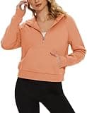 MAGCOMSEN Quarter Zip Pullover for Women Hooded Cropped Fleece Lined Sweatshirt Half Zip Activewear Hoodies Apricot,M