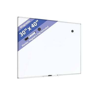 U Brands Magnetic Dry Erase Board White Board, 40" x 30", Slim Aluminum Frame, Includes Dry Erase Marker, Magnet, and Clip-On Tray