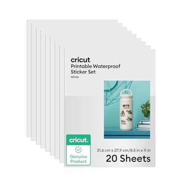 Cricut Printable Waterproof Sticker Set, 20 White Sheets (8.5" x 11") - Compatible with Inkjet Printers - For Joy Xtra, Explore, & Maker Machines