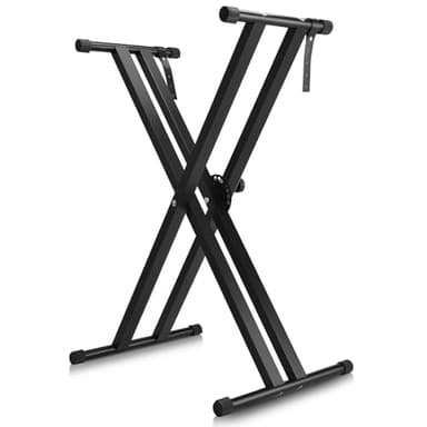 Double-X Piano Keyboard Stand- Heavy Duty,7-Level Adjustable Height,Portable & Anti-Slip for 61/76/88 Key Digital Pianos,Black，electric piano stand，digital piano stand，88 key keyboard stand，stand