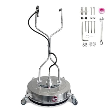 24 in Pressure Washer Surface Cleaner with 4 Wheels - Stainless Steel Dual Handle Surface Cleaner 4900 Max PSI, 3/8 in Connector & 1/4 in Adapter Power Washer Floor Attachment