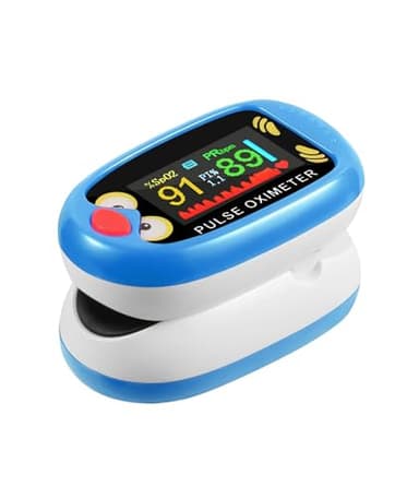 Yohcuro Fingertip Pluse Oximeter for Small Fingers, USB-C Rechargeable Oxygen Monitor, Cute Cartoon Design, Sports & Aviation Use, Applicable for Kids & Children (Blue)