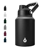 BJPKPK 64 oz Insulated Water Bottle, Dishwasher Safe Half Gallon Water Bottle with Ergonomic Handle, BPA Free Leak Proof Water Jug for Sports, Metal Thermos with Anti-slip Bottom, Black