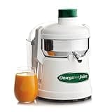 Omega J4000 High Speed Pulp Ejection Juicer 1/3 HP Juices Vegetables Citrus and Fruits at 3500 RPM Surgical Stainless Steel Parts and Stainless Steel Blade, 250-Watts, White