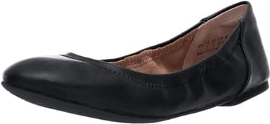 Amazon Essentials Women's Belice Comfortable Slip-On Ballet Flats Shoes, Black Faux Leather, 8