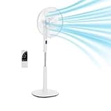 Amazon Basics 16" DC Motor Fan, 12 Speed Fan with Remote, Floor Fan, Standing Fan with 3 Breeze Modes, Dual-Layered Blades (10 Blades), Timer, Energy Efficiency and Quiet DC Motor (28W), White