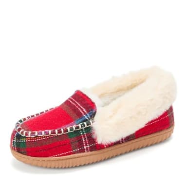 Dearfoams Women's Ryland Cabin Moc DESIGNER'S CHOICE, Red Plaid, 11-12