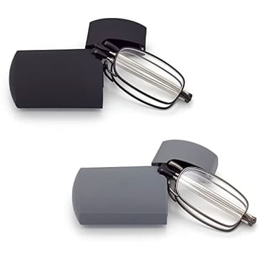 HIGHLIKE 2-Pack Hard Cases Folding Reading Glasses, Pocket Wallet Purse Compact Spring Hinge Readers, Transparent Clear Lens Black Gunmetal 1.25 x