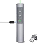 Presentation Clicker Wireless Presenter Remote: Rechargeable Remote Control with Green Laser (<5mW 3a) for Powerpoint, Metal Slide Advancer for Computer/Mac,Google Slideshow Clicker for Classroom